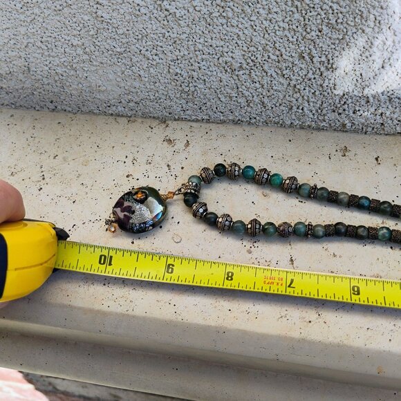 OOAK Dichroic Glass Pendant on Chain w/Sterling Silver Jade & Gemstone Beads 18" - Picture 6 of 7